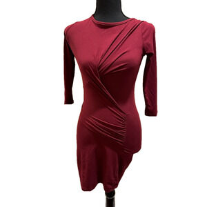 CAPELLA BURGUNDY LONG SLEEVE RUNCHED DESIGN DRESS